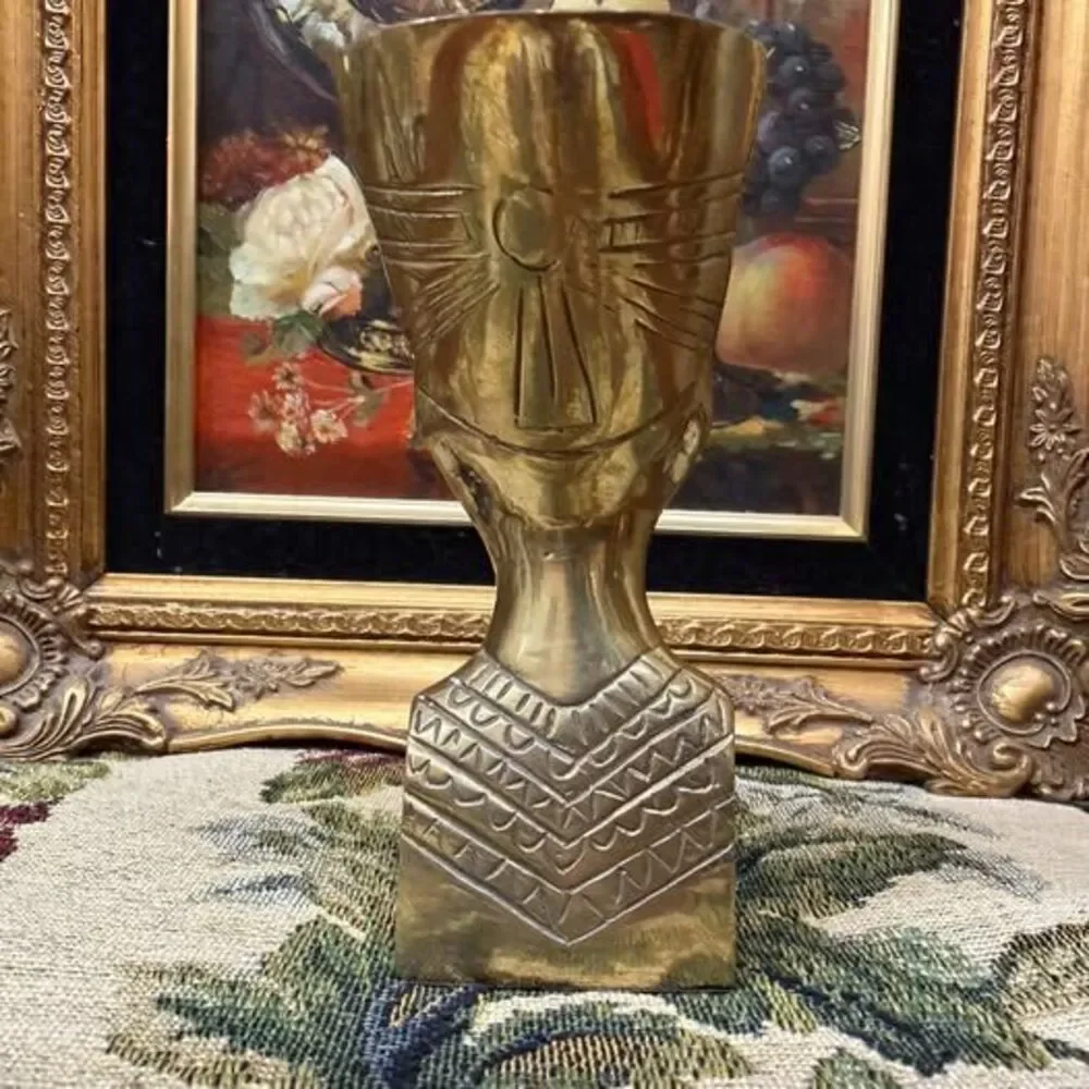 Vintage Solid Brass Nefertiti Bust Figurine 5.25